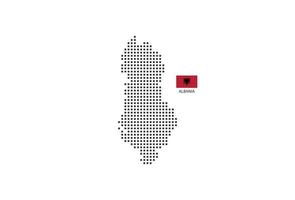 Vector square pixel dotted map of Albania isolated on white background with Albania flag.