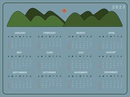 Calendar 2023 with forest and nature tone background. This 12 months calendar in 2023. Vector illustration.