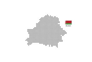 Vector square pixel dotted map of Belarus isolated on white background with Belarus flag.