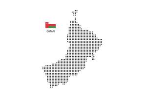 Vector square pixel dotted map of Oman isolated on white background with Oman flag.