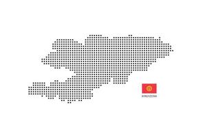 Vector square pixel dotted map of Kyrgyzstan isolated on white background with Kyrgyzstan flag.