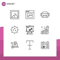 Pack of 9 Modern Outlines Signs and Symbols for Web Print Media such as graph chart belt business experiment Editable Vector Design Elements