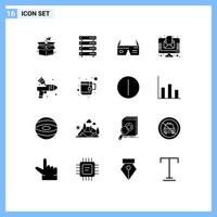 Set of 16 Modern UI Icons Symbols Signs for letter glasses data storage digital computer Editable Vector Design Elements