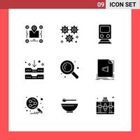 Modern Set of 9 Solid Glyphs Pictograph of drawer archive configuration travel train Editable Vector Design Elements