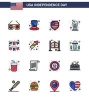 USA Independence Day Flat Filled Line Set of 16 USA Pictograms of decoration american american soda cola Editable USA Day Vector Design Elements