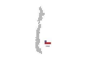 Vector square pixel dotted map of Chile isolated on white background with Chile flag.