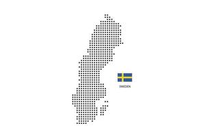 Mapa punteado de píxeles cuadrados vectoriales de Suecia aislado sobre fondo blanco con bandera de Suecia. vector