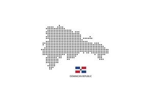 Vector square pixel dotted map of Dominican Republic isolated on white background with Dominican Republic flag.