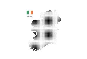 Vector square pixel dotted map of Ireland isolated on white background with Ireland flag.