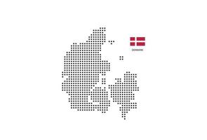 Vector square pixel dotted map of Denmark isolated on white background with Denmark flag.