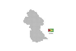 Vector square pixel dotted map of Guyana isolated on white background with Guyana flag.