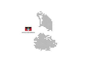 Vector square pixel dotted map of Antiqua and Barbuda isolated on white background with Antiqua and Barbuda flag.