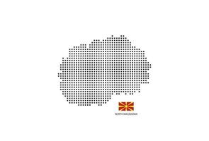 Vector square pixel dotted map of North Macedonia isolated on white background with North Macedonia flag.