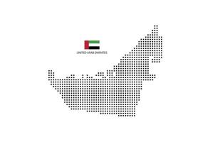 Vector square pixel dotted map of United Arab Emirates isolated on white background with United Arab Emirates flag.