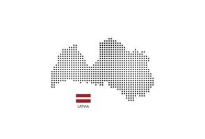 Vector square pixel dotted map of Latvia isolated on white background with Latvia flag.