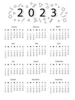 Calendar 2023 with black line abstract shape. This 12 months calendar in 2023. Vector illustration.