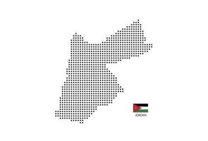 Mapa punteado de píxeles cuadrados vectoriales de Jordania aislado sobre fondo blanco con la bandera de Jordania. vector