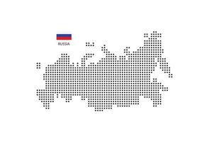 Vector square pixel dotted map of Russia isolated on white background with Russia flag.