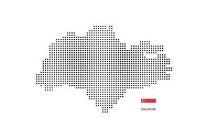 Mapa punteado de píxeles cuadrados vectoriales de Singapur aislado sobre fondo blanco con bandera de Singapur. vector