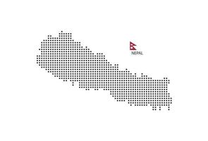 Vector square pixel dotted map of Nepal isolated on white background with Nepal flag.