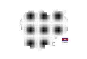 mapa punteado de píxeles cuadrados vectoriales de camboya aislado sobre fondo blanco con bandera de camboya. vector