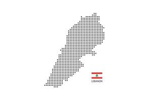 Vector square pixel dotted map of Lebanon isolated on white background with Lebanon flag.