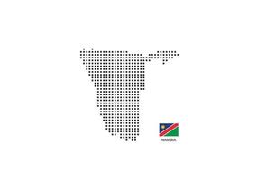 mapa punteado de píxeles cuadrados vectoriales de namibia aislado sobre fondo blanco con bandera de namibia. vector