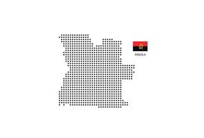 Vector square pixel dotted map of Angola isolated on white background with Angola flag.