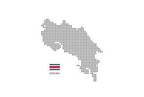 Vector square pixel dotted map of Costa Rica isolated on white background with Costa Rica flag.