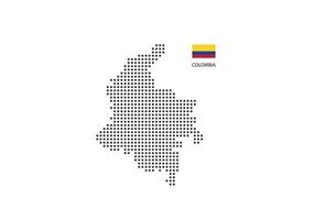 Vector square pixel dotted map of Colombia isolated on white background with Colombia flag.