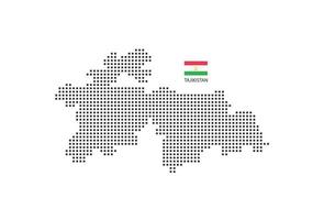 Vector square pixel dotted map of Tajikistan isolated on white background with Tajikistan flag.