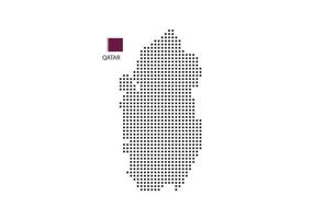 Vector square pixel dotted map of Qatar isolated on white background with Qatar flag.