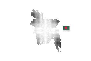 mapa punteado de píxeles cuadrados vectoriales de bangladesh aislado sobre fondo blanco con bandera de bangladesh. vector