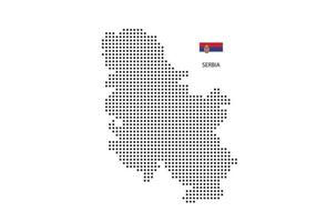 Vector square pixel dotted map of Serbia isolated on white background with Serbia flag.