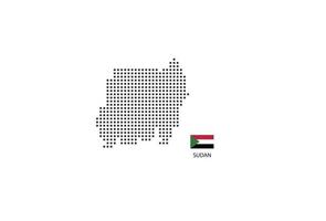 Vector square pixel dotted map of Sudan isolated on white background with Sudan flag.