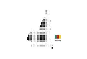 Mapa punteado de píxeles cuadrados vectoriales de Camerún aislado en fondo blanco con bandera de Camerún. vector