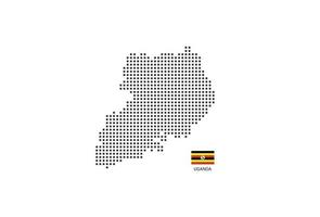 Vector square pixel dotted map of Uganda isolated on white background with Uganda flag.