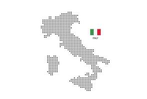 Vector square pixel dotted map of Italy isolated on white background with Italy flag.
