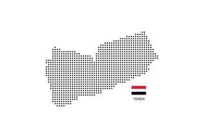 Vector square pixel dotted map of Yemen isolated on white background with Yemen flag.