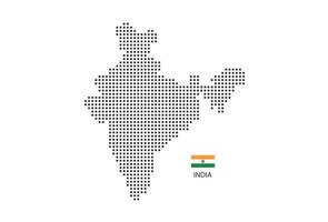 Vector square pixel dotted map of India isolated on white background with India flag.