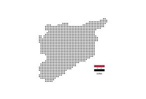 Vector square pixel dotted map of Syria isolated on white background with Syria flag.