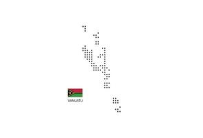 Vector square pixel dotted map of Vanuatu isolated on white background with Vanuatu flag.