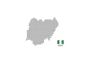 mapa punteado de píxeles cuadrados vectoriales de nigeria aislado sobre fondo blanco con bandera de nigeria. vector