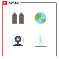 conjunto moderno de 4 iconos y símbolos planos, como edificios, tiendas web, educación, cámara de video, elementos de diseño vectorial editables vector