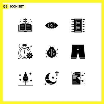 9 concepto de glifo sólido para sitios web, dispositivos móviles y aplicaciones, reloj de tecnología rápida, conexión de elementos de diseño de vectores editables