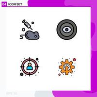 4 User Interface Filledline Flat Color Pack of modern Signs and Symbols of experiment manager science eye target Editable Vector Design Elements