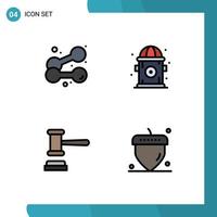 Pictogram Set of 4 Simple Filledline Flat Colors of dumbbell hammer weightlifting hydrant acorn Editable Vector Design Elements