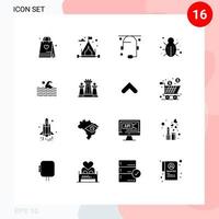 Pack of 16 Modern Solid Glyphs Signs and Symbols for Web Print Media such as sport security conversation protection internet Editable Vector Design Elements