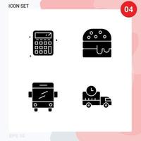 Mobile Interface Solid Glyph Set of 4 Pictograms of back to school logistics fast food school truck Editable Vector Design Elements