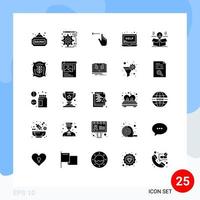 Pack of 25 Modern Solid Glyphs Signs and Symbols for Web Print Media such as bulb box gestures support laptop Editable Vector Design Elements
